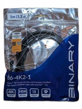 Binary B6 Series 4K Ultra HD Premium Certified HDMI Cable with GripTek - 1m